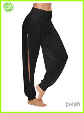 Harem Yoga Pants Side Slit Sport Workout Sweatpants Rayon Spandex